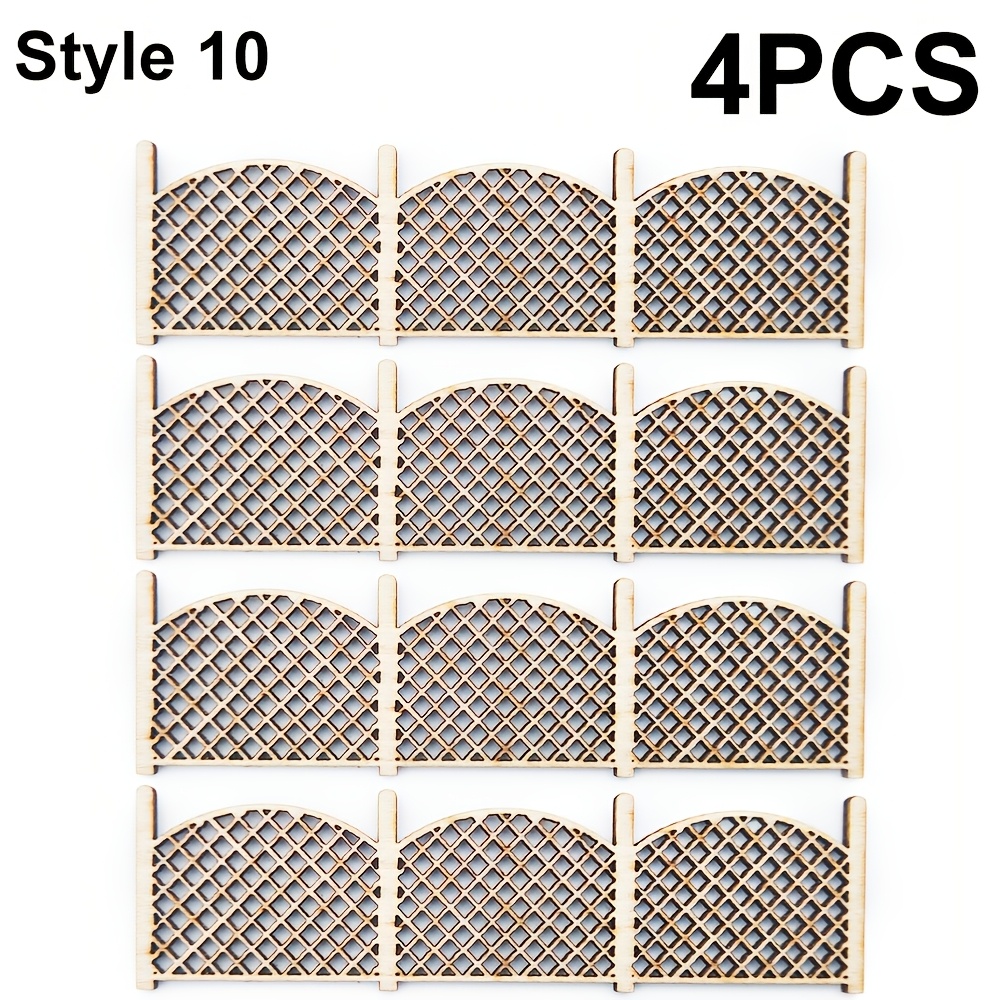 4pcs Wooden Garden Fence Model Kits, Handmade Architecture Set